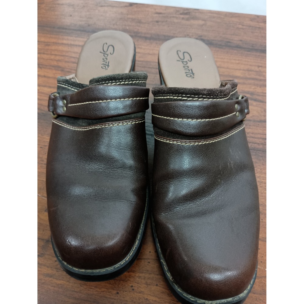 Sporto 8‎ brown leather slip on chunky clogs mules